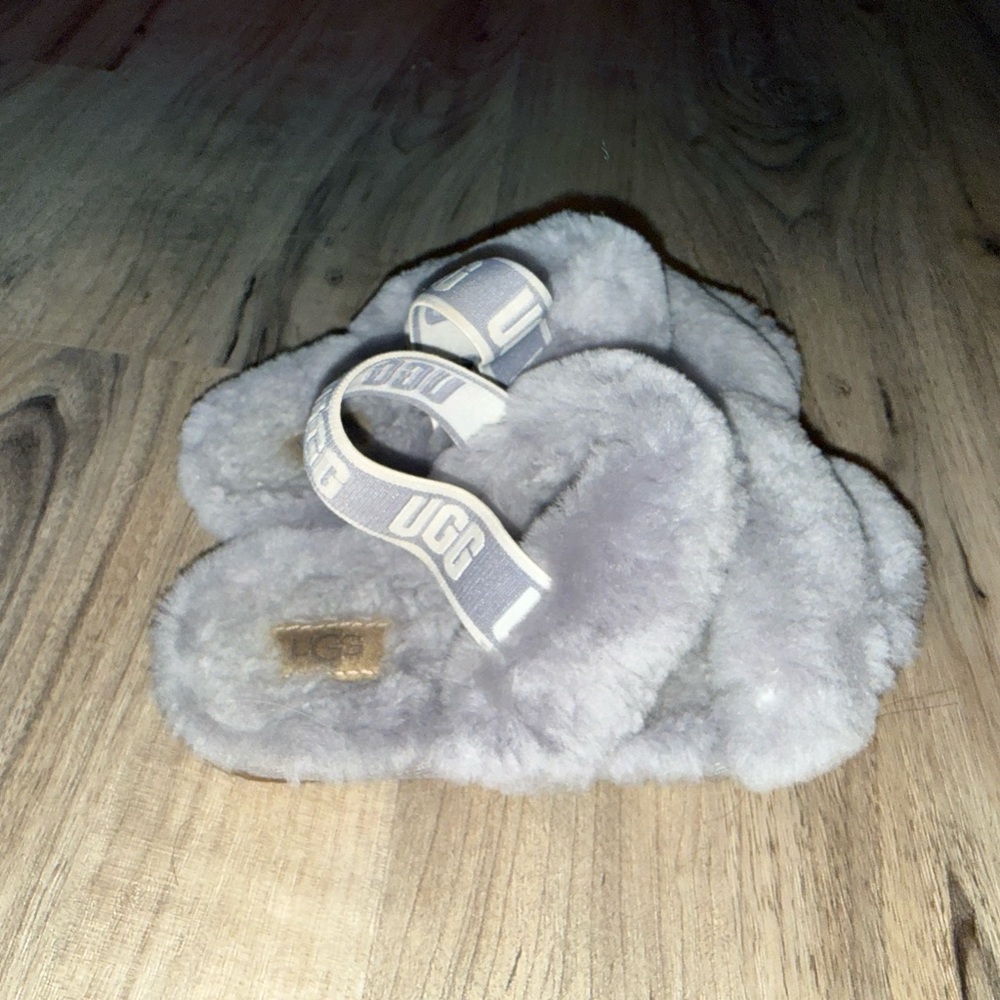 UGG Soft Gray Fluffy Toddler Slippers